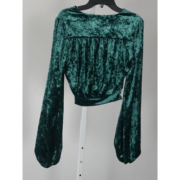 Lulu's Emerald Green Crushed Velvet Twist-Front Crop Top XS - Picture 5 of 6